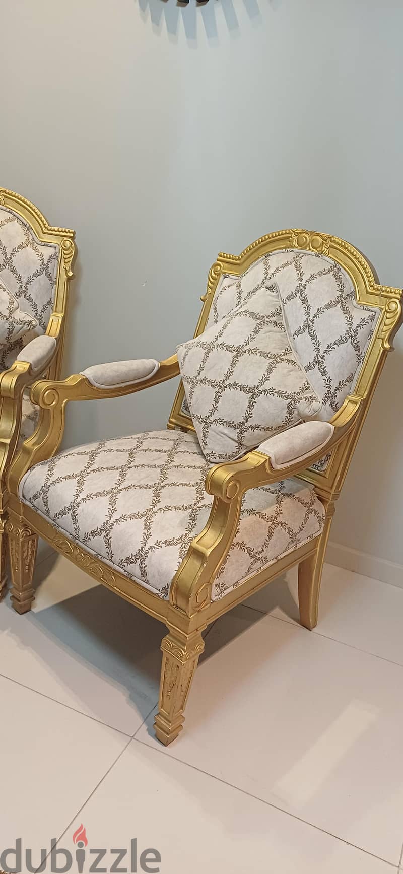 Elegant Gold Accent Chairs with Patterned Upholstery (Pair) 4