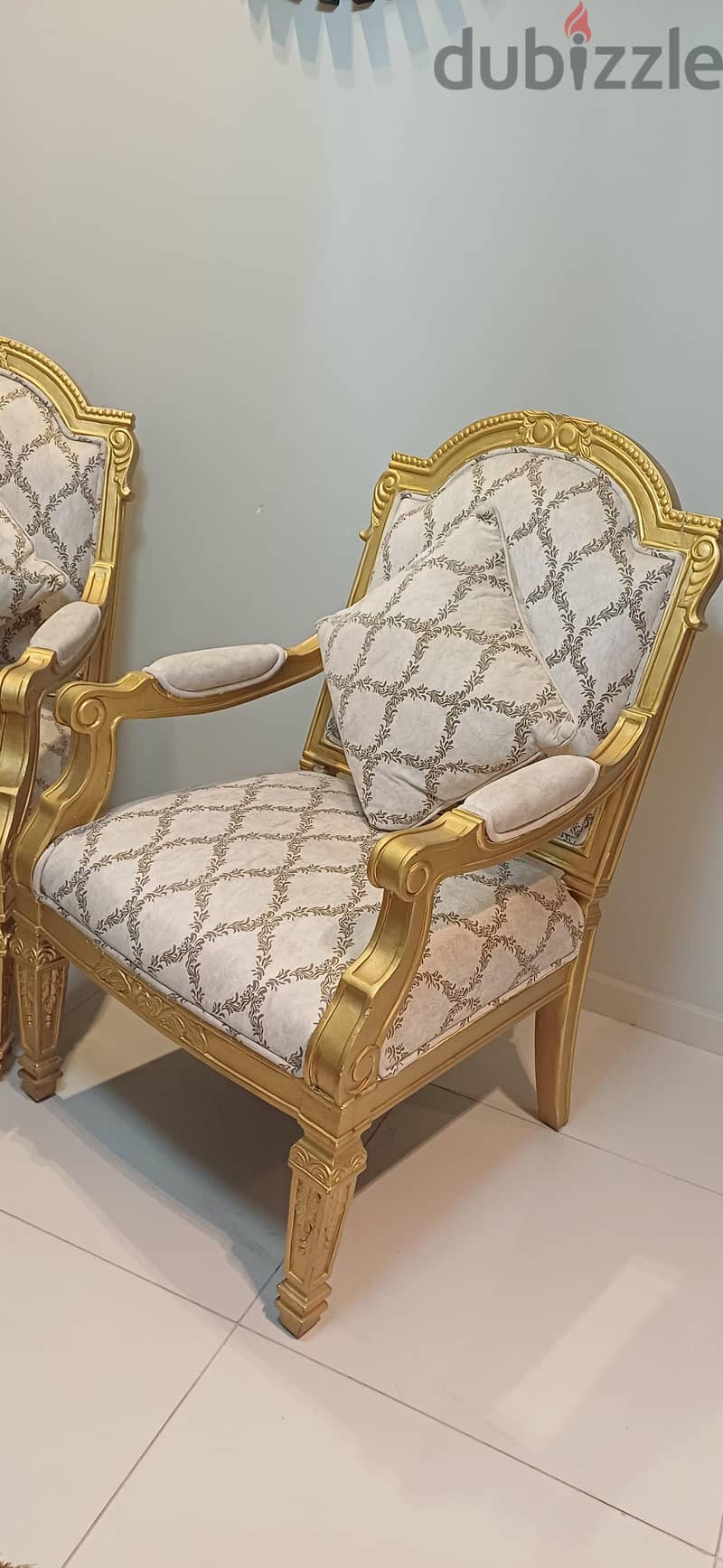 Elegant Gold Accent Chairs with Patterned Upholstery (Pair) 5