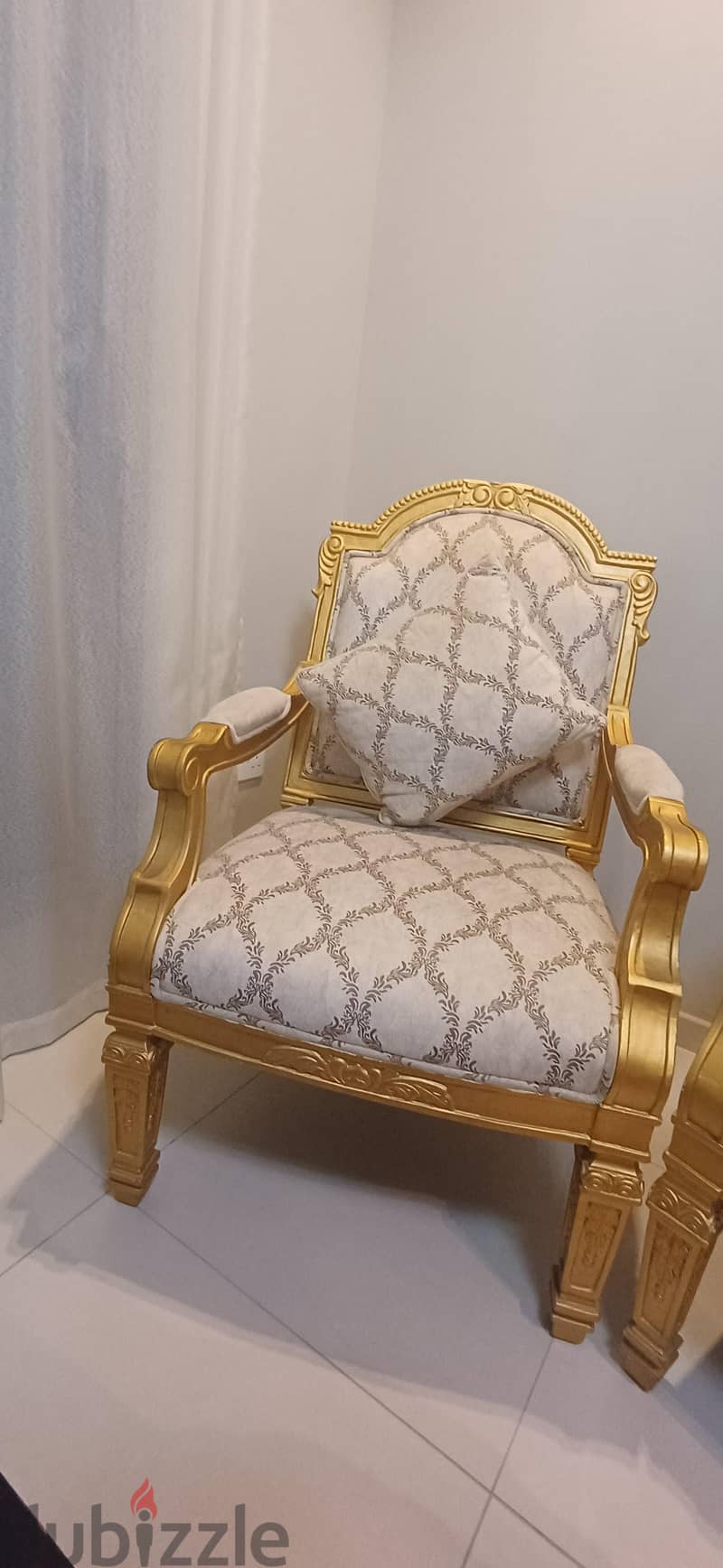 Elegant Gold Accent Chairs with Patterned Upholstery (Pair) 7