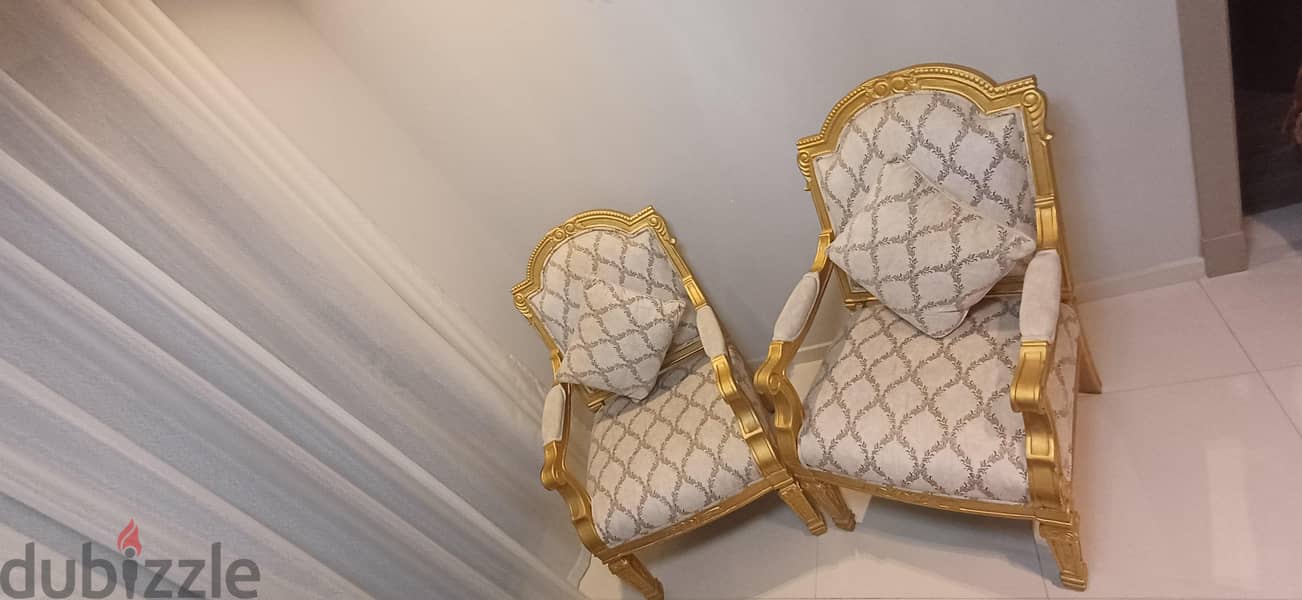 Elegant Gold Accent Chairs with Patterned Upholstery (Pair) 9