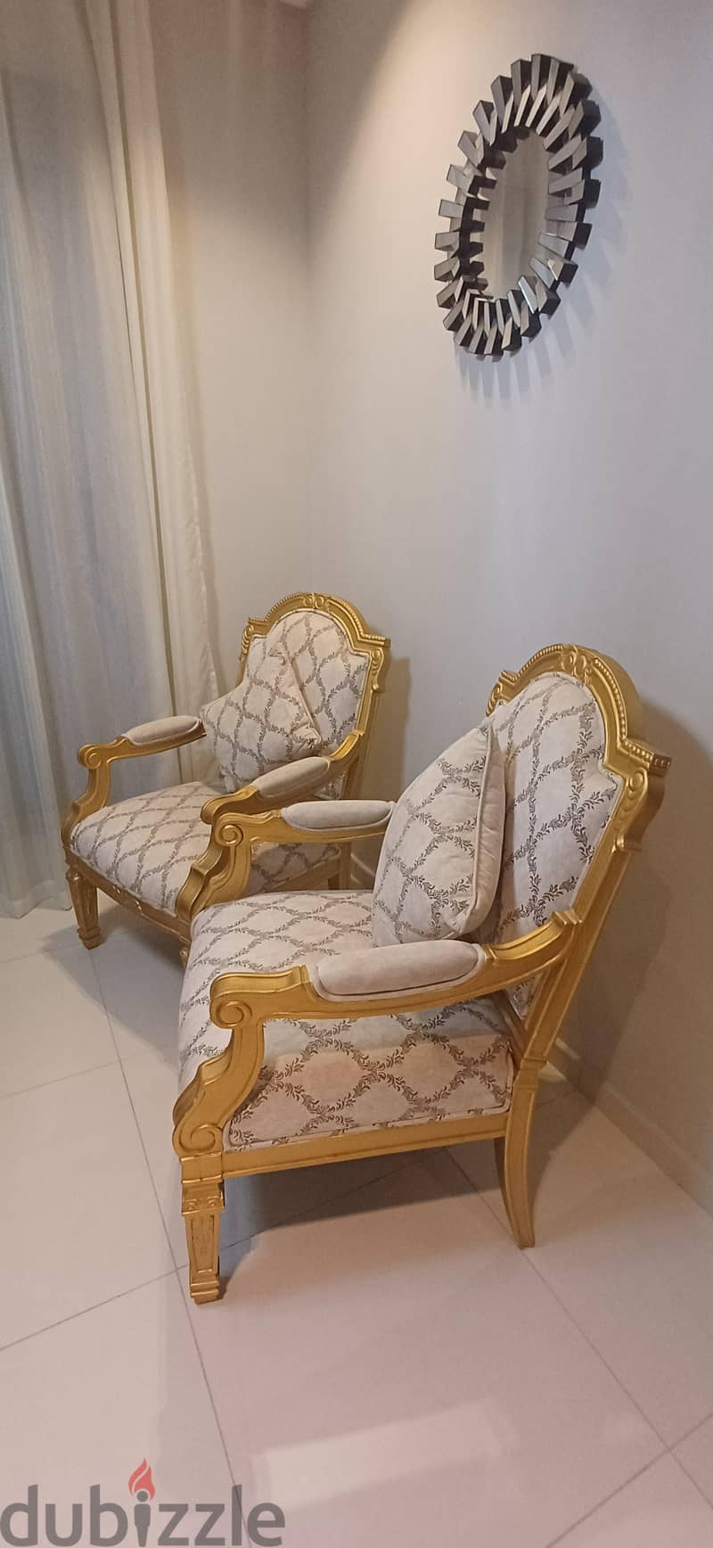 Elegant Gold Accent Chairs with Patterned Upholstery (Pair) 10
