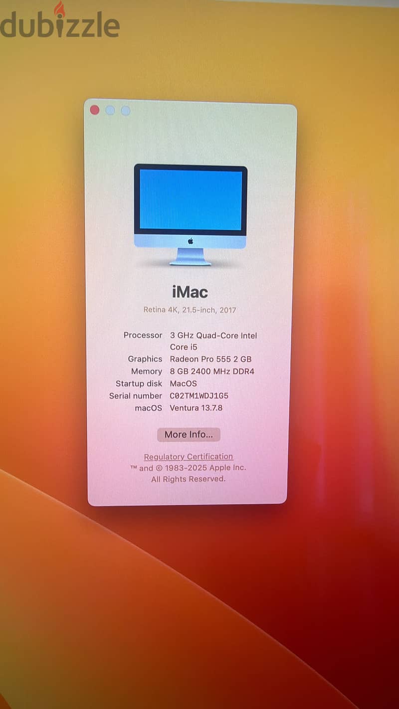 Apple iMac model 2017, core i5  21.5inch 3
