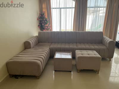 L-Shaped Sofa Set with Ottoman & Matching Accent Table
