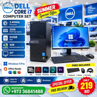 DELL CORE i7 COMPUTER SET NVIDIA 4GB/ 32GB RAM 512GB SSD Call/36841488
