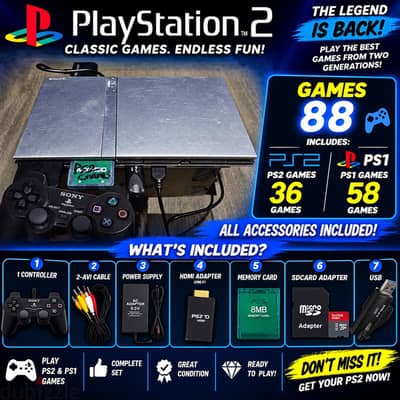 PS2 SILVER MODDED 128GB + 34GB