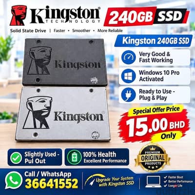 Kingston 240GB SSD Plug and Play Windows 10 Pro Ready Fast Working