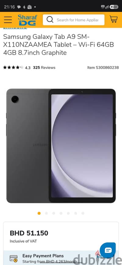 Unused box piece but opened Galaxy tab A9