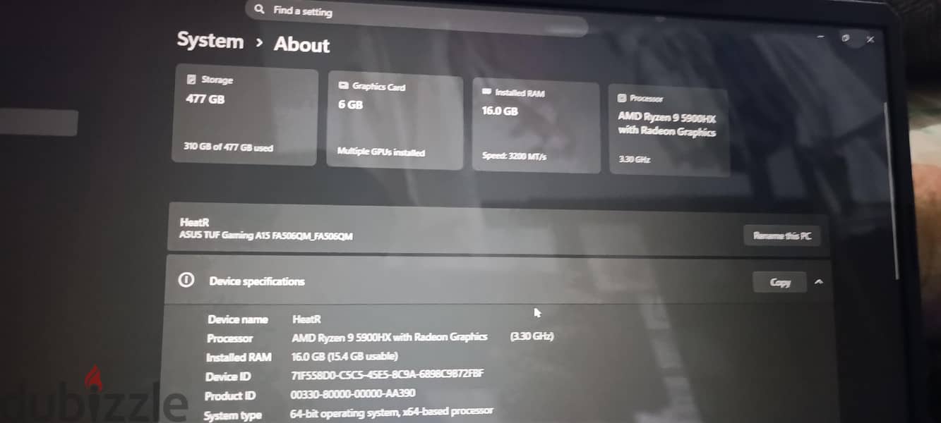 ASUS RYZEN 9 RTX 3060 16GB RAM 512 GB STORAGE 1