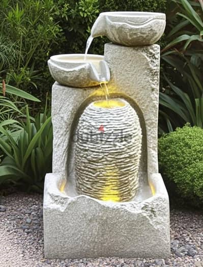 stone water fountain with built-in LED lighting.
