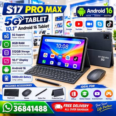 S17 Pro Max Tablet 8GB RAM 512GB Keyboard+Mouse 10.1" Display/36841488