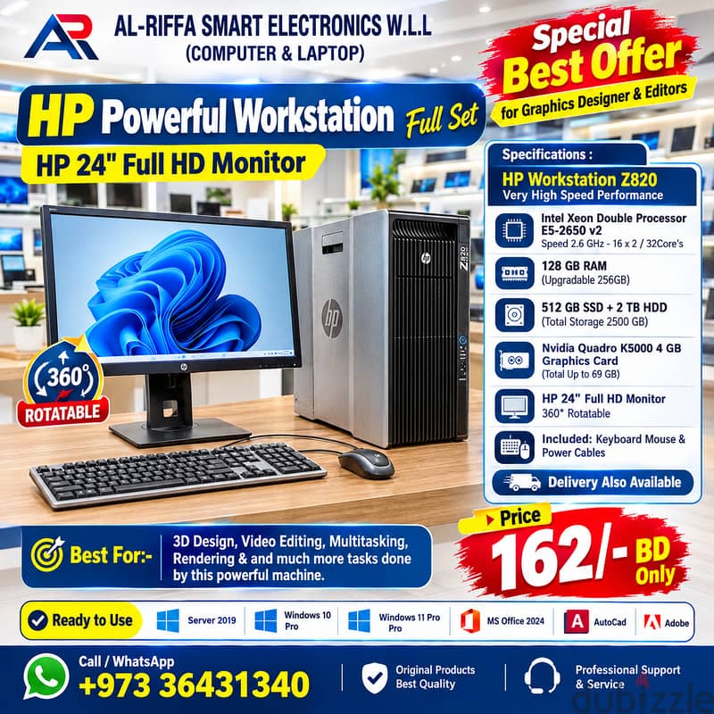 HP Powerful Workstation Set Intel Xeon CPU 128GB RAM + 24" FHD Monitor 1
