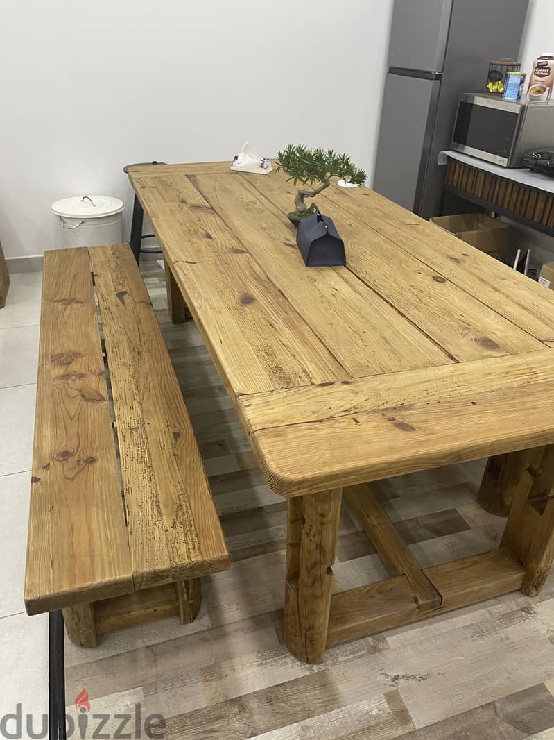 Large 240cm Rustic Dining Table + 2 Benches 1