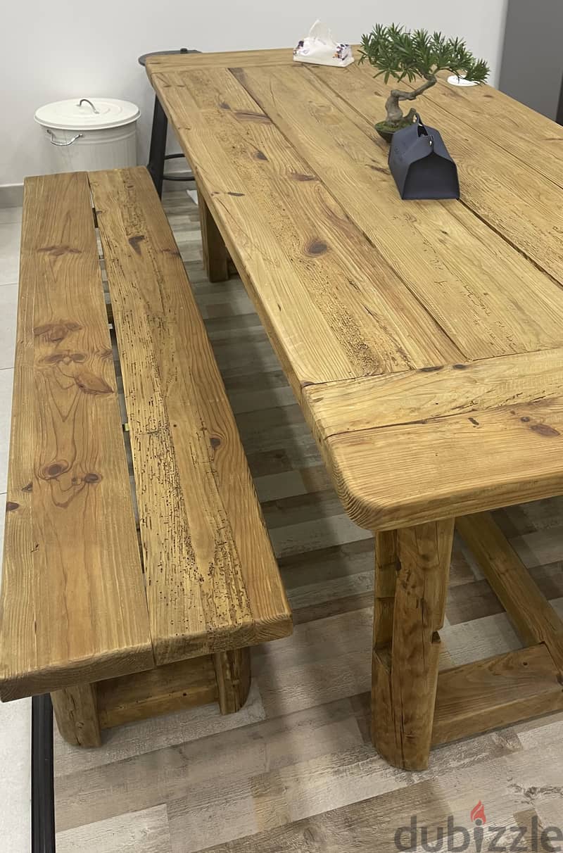 Large 240cm Rustic Dining Table + 2 Benches 2