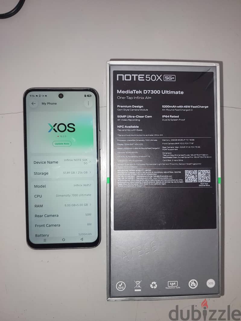 I. Infnix note 50x 5g 256 GB 8+8 R. A. M 4