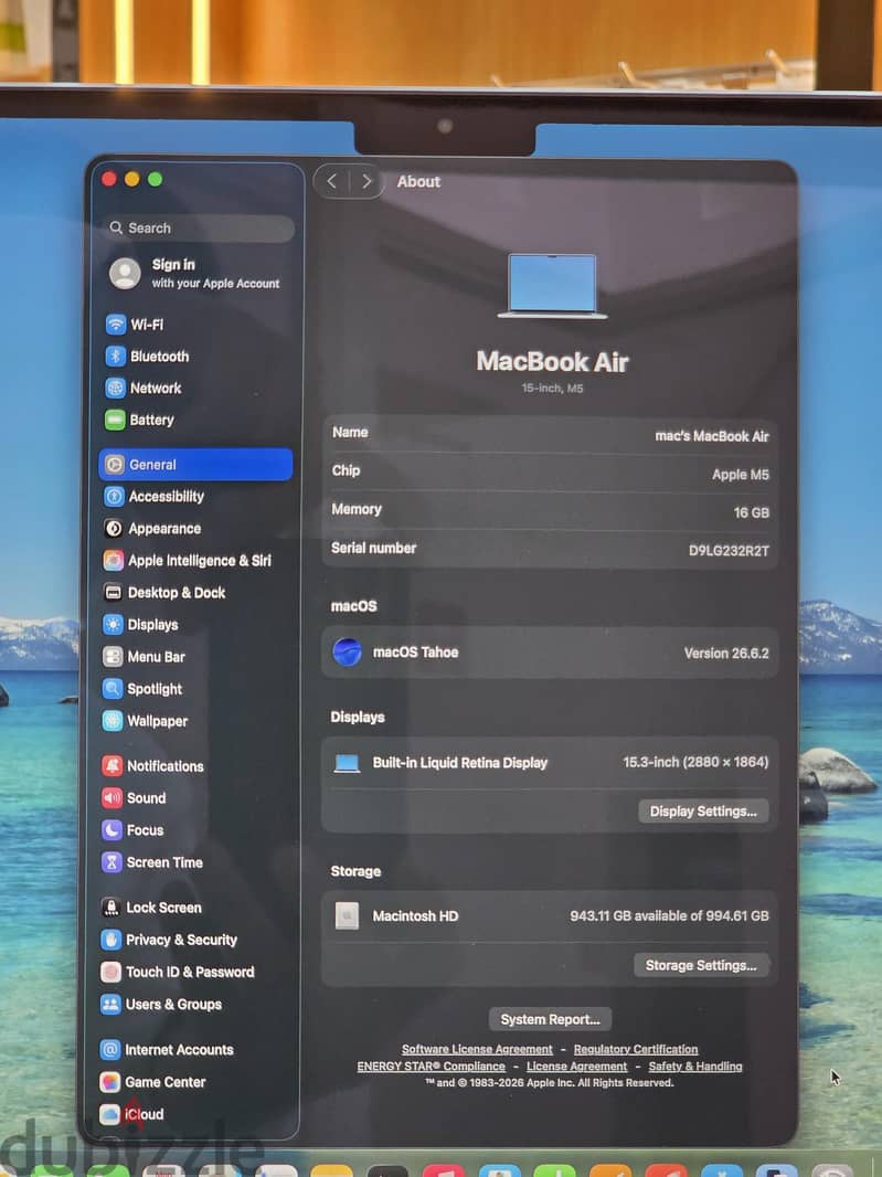 Macbook air 15inch m5 16/1TB 6