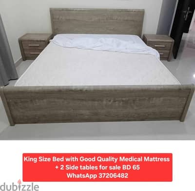 King size bed with mattress 2 side table & other items for sale