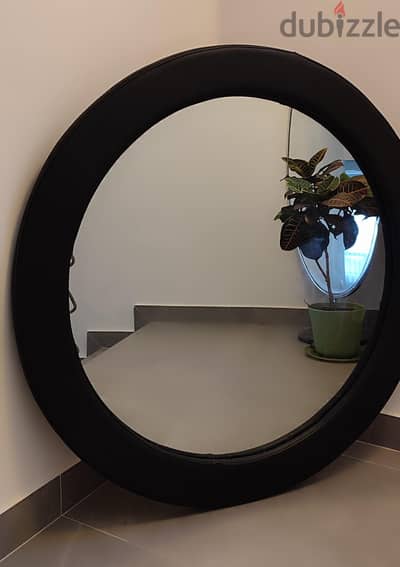 Large Round Leather-Framed Wall Mirror — 14 BD