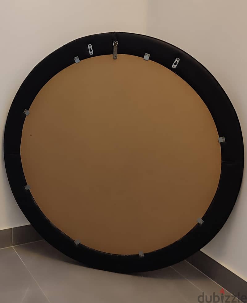 Large Round Leather-Framed Wall Mirror — 14 BD 3