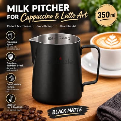 ZOKONI 1pc 12oz/350ml Black Stainless Steel Milk Frothing Pitche