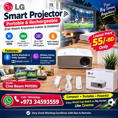 LG Smart Projector Rechargeable 100" Display Wireless Screen Sharing