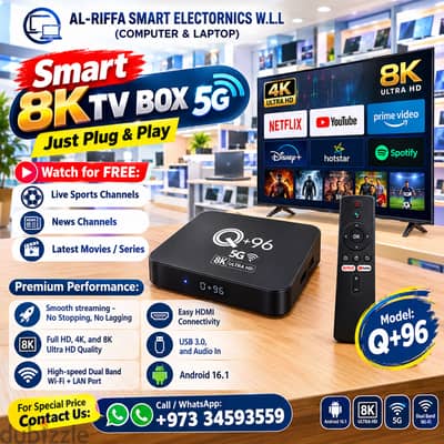 8K Smart TV Box 5G With Android 16 Free All News & Sports Channels