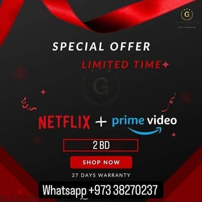 Netflix + Prime video 2 bd both Account subscriptionsss 1 MONTH 4K HD