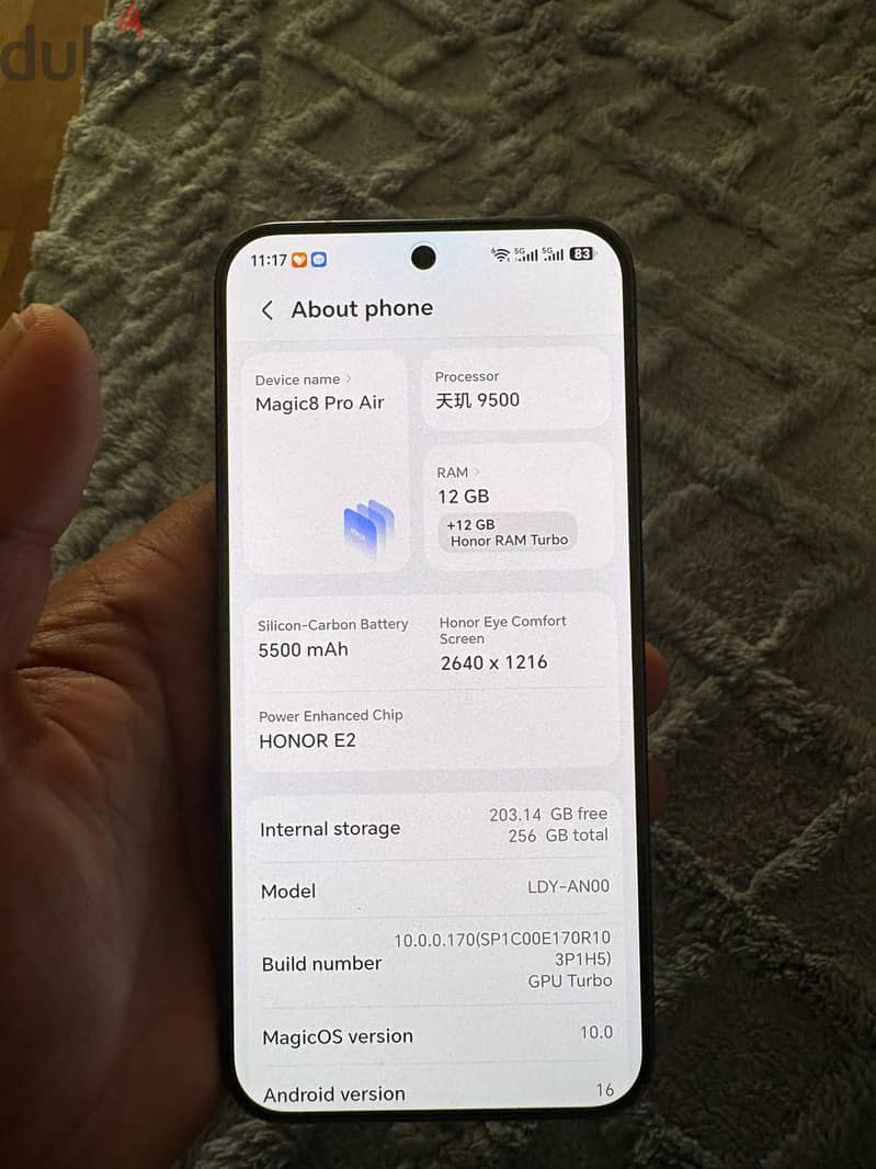 Honor magic 8 pro air 256 GB 12+12 with box no adaptor 2 cover wire 1
