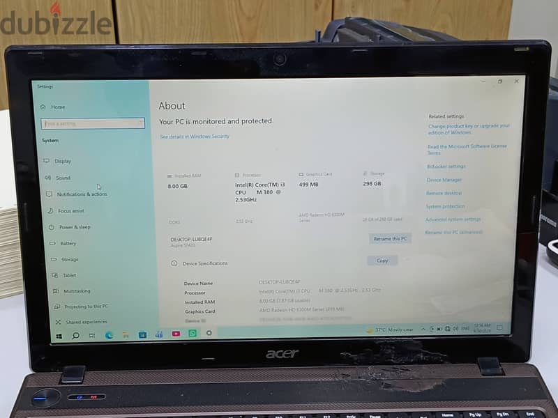 Acer Aspire Intel Core i3-M380 8GB/320GB HDD AMD Graphics 15.6 Display 1