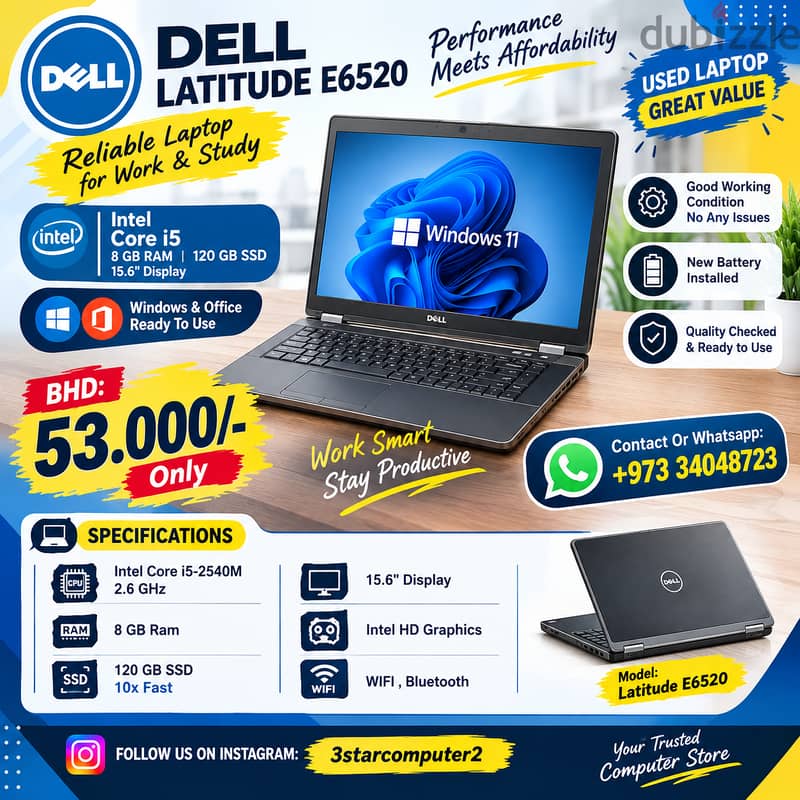 Dell Laptop Core i5 8GB RAM SSD 10x Fast 15.6" Display Windows, Office 1
