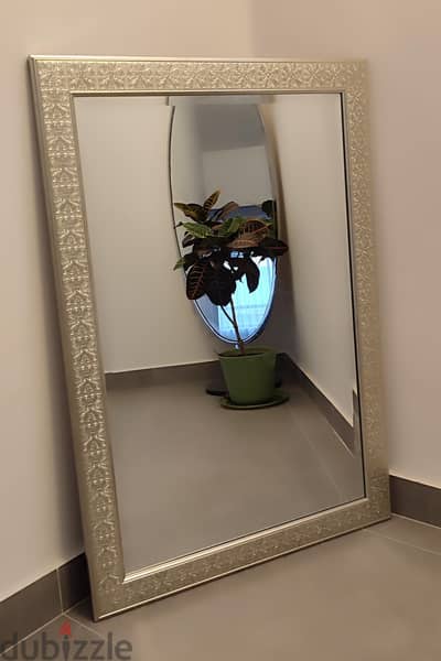 Home Centre Embossed Silver Wall Mirror — 16 BD