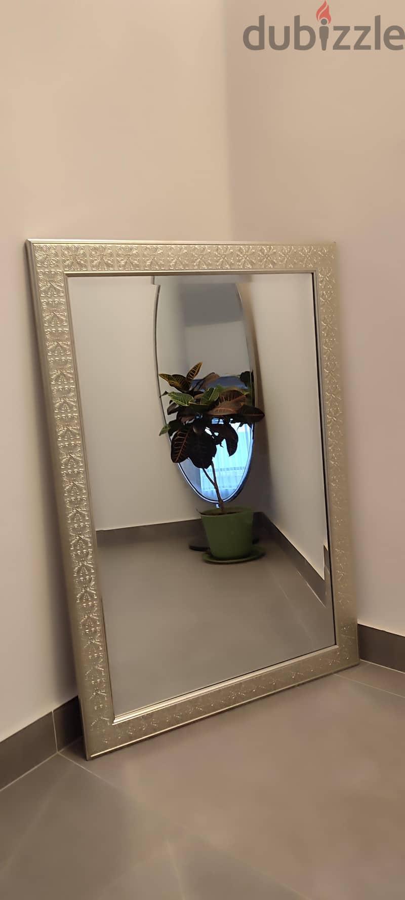 Home Centre Embossed Silver Wall Mirror — 16 BD 1
