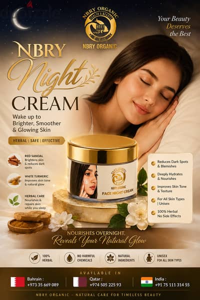 Nbry herbal Night cream, Red sandal with white turmeric,