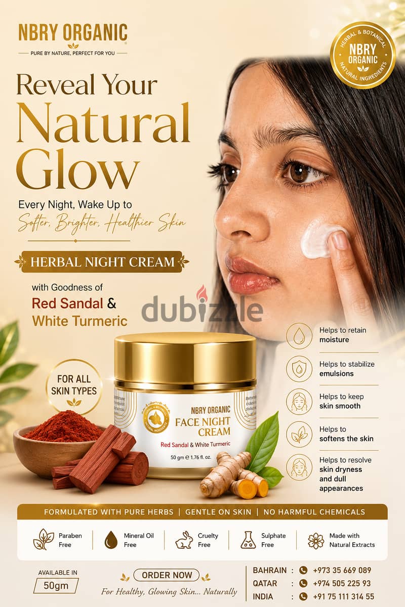 Nbry herbal Night cream, Red sandal with white turmeric, 3
