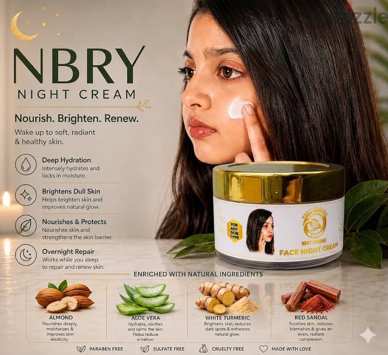 Nbry herbal Night cream, Red sandal with white turmeric, 4