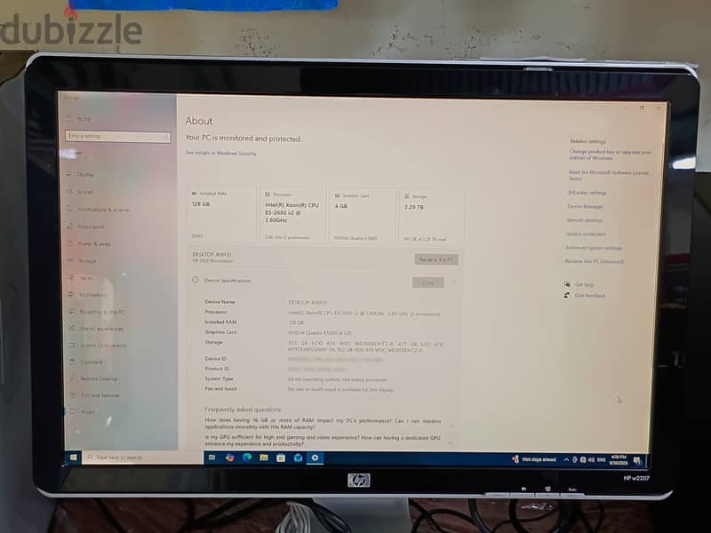 Z820 2x Xeon Processor RAM 128GB/2.5TB SSD/HDD 22’’ Monitor FHD 4