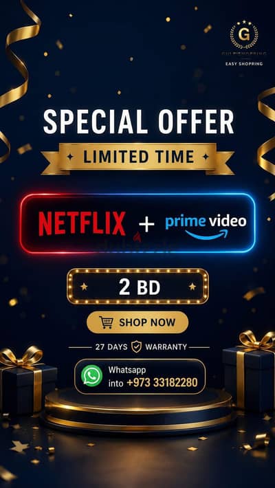 Netflix + prime video 2 bd both Accountss Subscriptionss 1 Month 4K HD