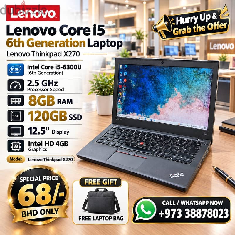Lenovo Core i5 6th Generation Laptop RAM 8GB SSD 120GB Windows Pro & O 1