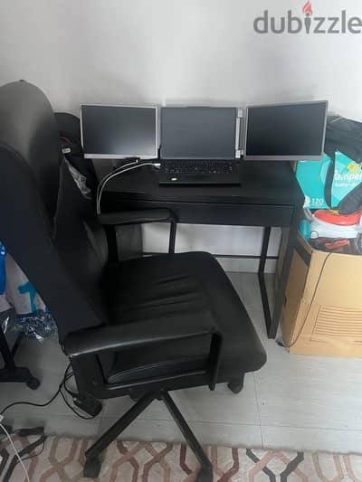 Ikea work table, office chair, baby chair and garden chair