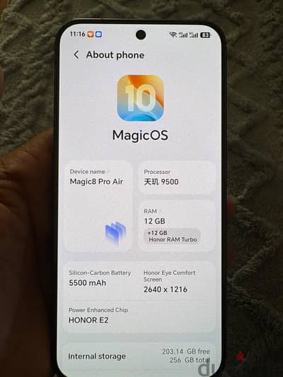 Honor magic 8 pro air 256 gb 12+12 with box only no charger