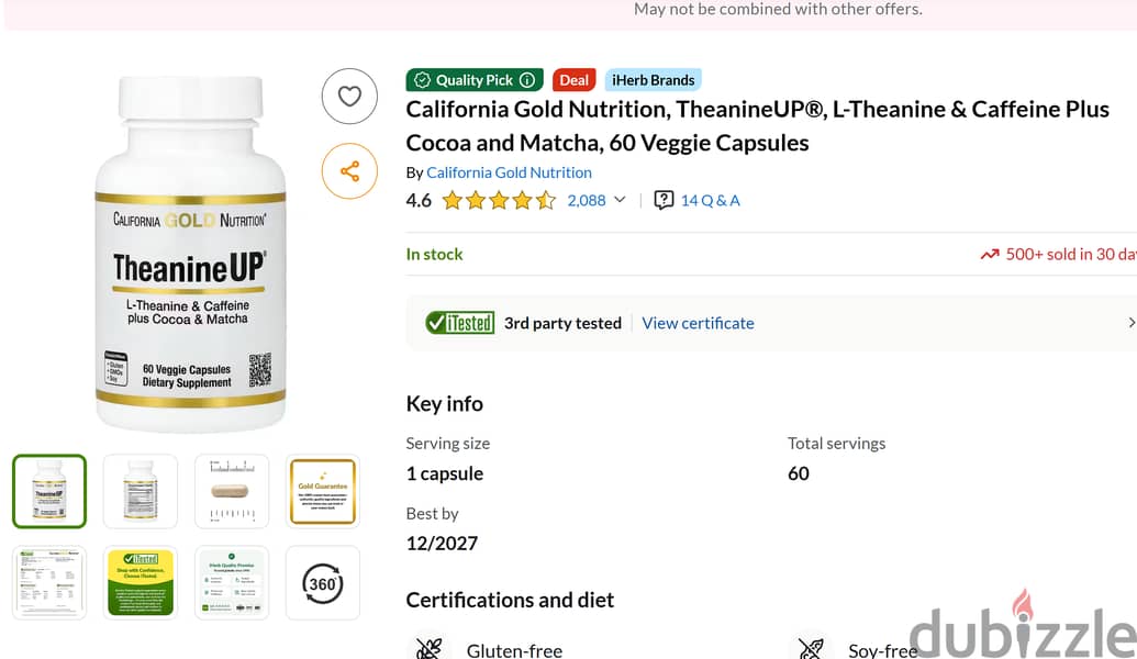 Nutricost L-tyrosine + Free caffeine/matcha supplement 8