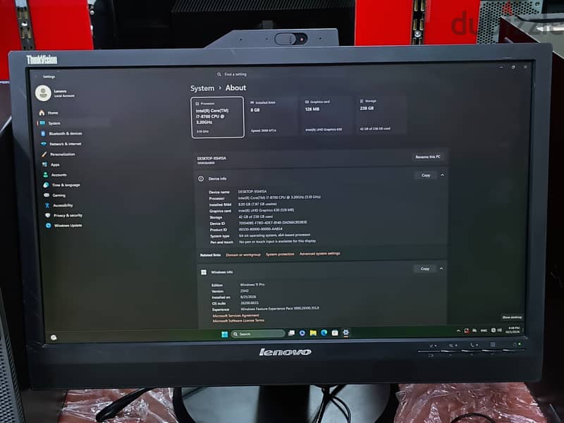 Lenovo Computer i7-8th Gen 8GB/256GB SSD 22’’ FHD with Wi-Fi 98BD 4