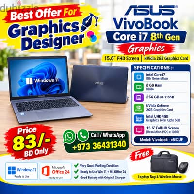 ASUS VivoBook Core I7 8th Gen Graphics Laptop NVidia 2GB Graphics Card
