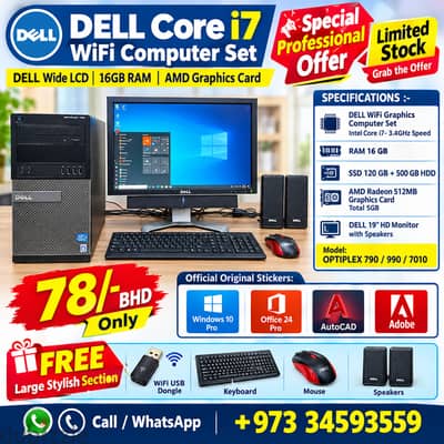 DELL Core i7 WiFi Computer Set DELL Wide LCD 16GB RAM AMD Graphic Card