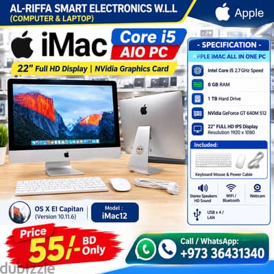 APPLE IMAC Core i5 22" Full HD Display 8GB RAM 1TB HDD NVidia Graphics