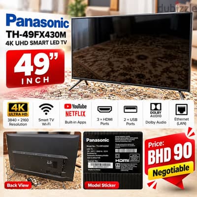 Panasonic 49” 4K UHD Smart LED TV for Sale