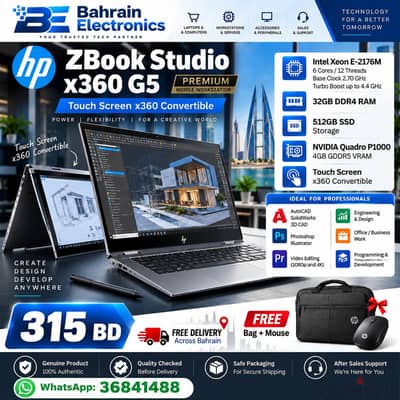 HP ZBook Studio x360 Touch G5 Xeon Workstation 32GB RAM Quadro 4GB
