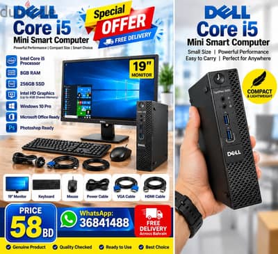 Dell Core i5 Mini Smart Computer 8GB Ram 256GB SSD 19" Monitor win 11