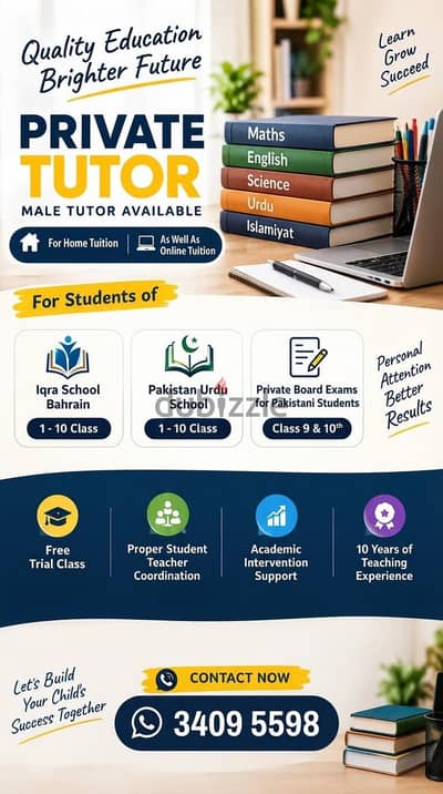 Experienced Male Tutor | Pakistani Students Bahrain | Classes 1-10