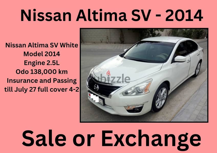 Nissan Altima SV 2.5 L White 2014 Well Maintained Urgent Sale#39969346 7