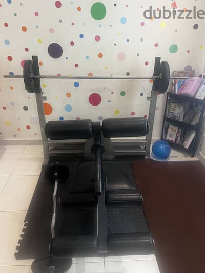 Body solid bench, rod and weights